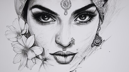 Poster - an Indian woman’s face with a traditional nose ring and bindi.