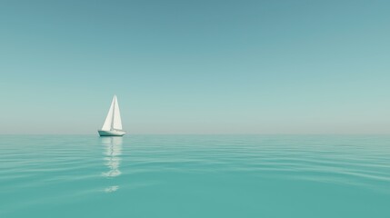  Serene sailboat floating on calm turquoise ocean under clear sky