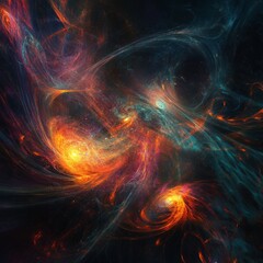 Poster - Cosmic Radiance: A Spectacular Dance of Celestial Colors in a Deep Space Nebula Formation