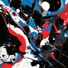 Leinwandbilder - Fluid Abstraction: A Dynamic Composition of Red, White, Blue, and Black in Motion,  Evoking a Sense of Energy and Modernity.