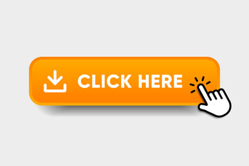 Fototapete - Click here web buttons with hand cursor. Set of action button with arrow pointer. Click button. Modern action button mouse click symbol. Computer mouse click cursor or Hand pointer symbol.