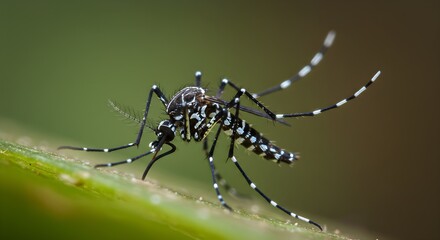 A macro close-up photograph of an Aedes mosquito