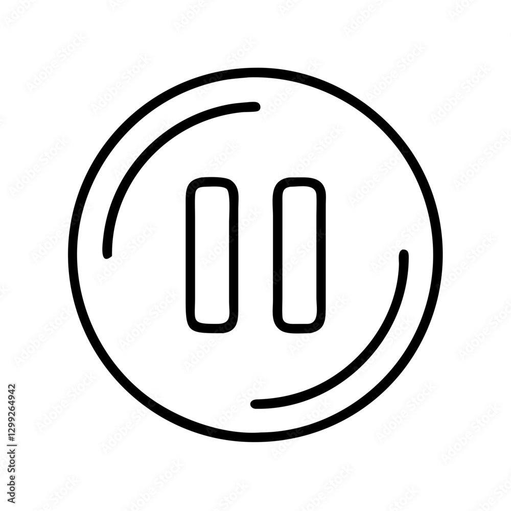 Minimalist pause button design featuring two vertical bars in circle ...