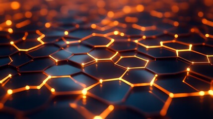 Poster - An abstract background with interconnected, glowing hexagons forming a complex network