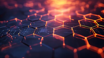 Poster - An abstract background with interconnected, glowing hexagons forming a complex network