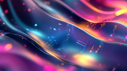 Poster - An abstract background with swirling, neon-colored waves of data and light particles