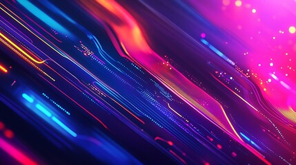 Poster - An abstract background with swirling, neon-colored waves of data and light particles