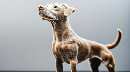 Poster - dog in a creative artistic representation standing on a wooden surface with a neutral background