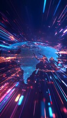 Poster - a digital representation of the world with glowing light trails