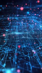 Poster - abstract illustration displaying blue and red lines with glowing dots