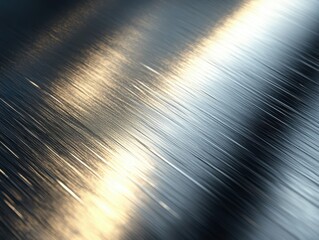 Poster - Close-Up of Polished Metal Surface Reflecting Light with Dynamic Texture and Subtle Color Variations in a Contemporary Industrial Style Background