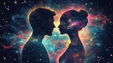 Poster - Cosmic love connection galaxy digital art space close-up interstellar romance