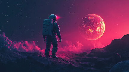 Poster - Astronaut exploring alien landscape outer space digital artwork sci-fi environment cosmic viewpoint futuristic concept