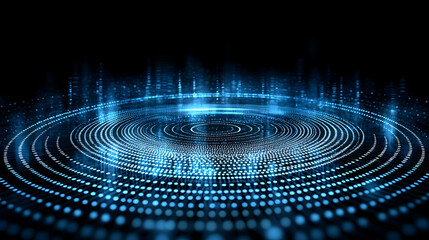Fototapete - Abstract Digital Technology Concept Displaying Blue Glowing Circles and Data Networks in Dark Background