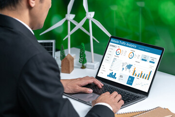 Poster - computer software for website traffic analytics data on computer screen. concept of seo search engin