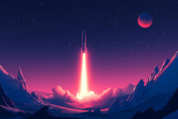 Wall Mural - launching space rocket from laptop screen.