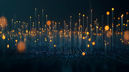 Abstract Digital Data Visualization With Blue And Orange Light Elements