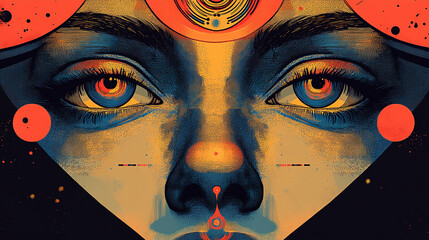 Poster - Artistic expression of human emotion digital canvas portrait abstract environment close-up mystical concept