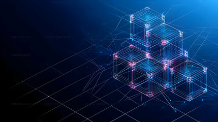 Abstract Blue Digital Network of Cubes in Futuristic Tech Concept