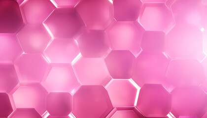 Fototapete - Light pink hexagons with bright lighting edges. Banner template geometric abstract background.