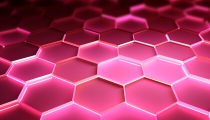 Fototapete - Light pink hexagons with bright lighting edges. Banner template geometric abstract background.