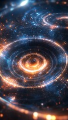 Poster - concentric circles and luminous particles create an abstract art piece