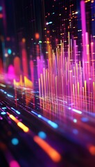 Poster - abstract digital data visualization showing bars of different colors moving forward