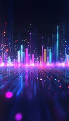 Poster - colorful glowing city blocks in an abstract digital rendering