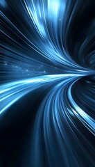Poster - A vivid blue tunnel with bright light trails going forward