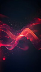 Poster - red illuminated flowing lines with floating lights on dark background