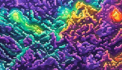 Fototapete - Abstract pixel art landscape colorful digital background.