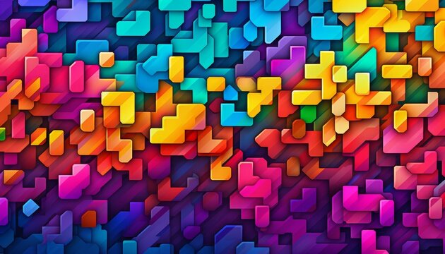Abstract colorful geometric blocks dynamic pixel art background.