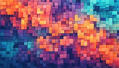 Fototapete - Colorful cube mosaic abstract pixelated background.