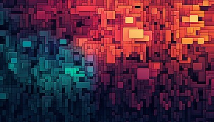 Fototapete - Abstract geometric block pattern vibrant color mosaic.