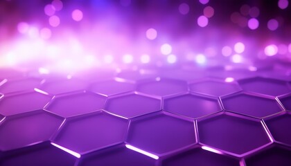 Fototapete - Purple hexagons with bright lighting edges. Banner template geometric abstract background.