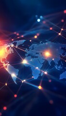 Poster - digital depiction of a connected world map with network lines