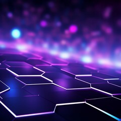 Fototapete - Purple hexagons with bright lighting edges. Banner template geometric abstract background.