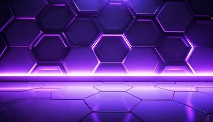 Fototapete - Purple hexagons with bright lighting edges. Banner template geometric abstract background.