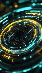 Poster - abstract futuristic design of glowing concentric circles and lines