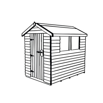 Contour line of wooden house barn, temporary building, black monochrome