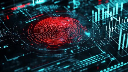 Poster - Biometric fingerprint analysis integrated with digital data processing in futuristic technology, biometric fingerprint over digital data processing on dark background