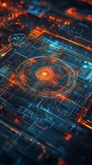 Poster - abstract circuit board with glowing elements on a technological backdrop for it or design