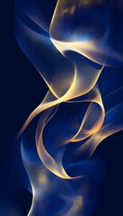 Poster - Abstract representation of flowing golden ribbons on a dark blue background
