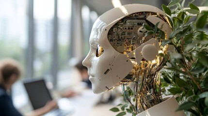 Poster - a collaborative workspace features a robot powered by stock as it interacts with humans, underscorin