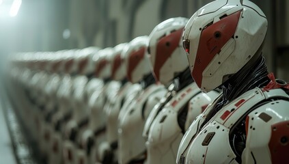 Poster - Robots collaborate in a futuristic factory setting to boost productivity and safety