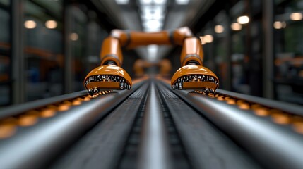Poster - An advanced robotic manufacturing line utilizing multiple collaborative robots is found in a modern factory setting