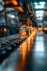 Poster - A manufacturing process is underway in a brightly lit factory where a multi-jointed robotic arm is precisely manipulating metal components