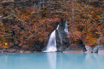 Wall Mural - scenic glacial water falls and turquoise color river near valdez in alaska.