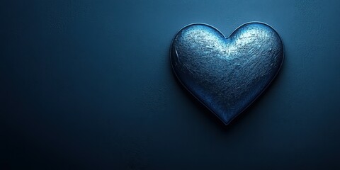 Poster - Metallic heart shape on blue background expressing emotion and creativity in design and art