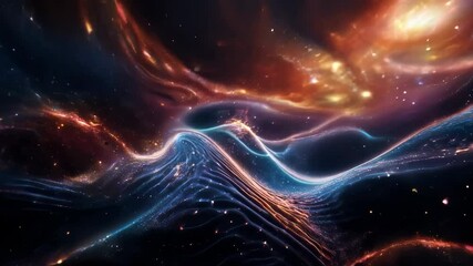 Poster - Abstract blue and orange energy waves flowing elegantly motion footage. Digital technology visualization clip. Futuristic Sci-Fi motion backdrop for presentations.